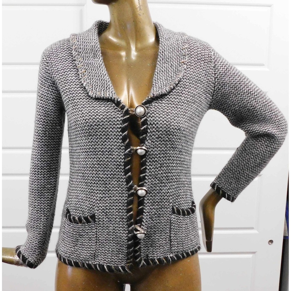 Baby Alpaca 100% Black White Cardigan Sweater sz M